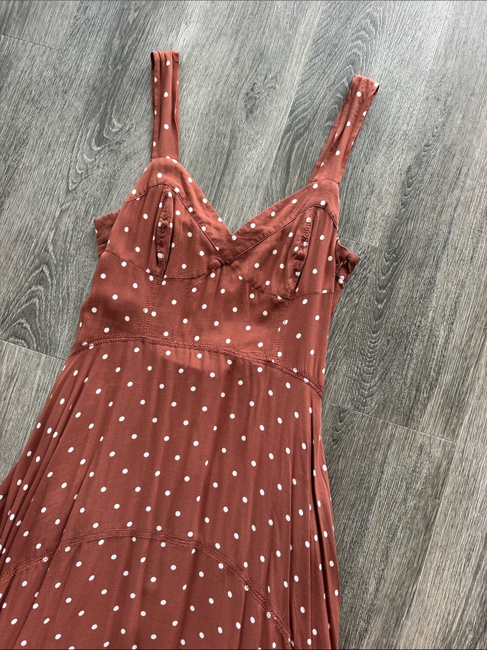 Anthropologie Maeve vivienne polka dot midi dress rust brown 2 petite
